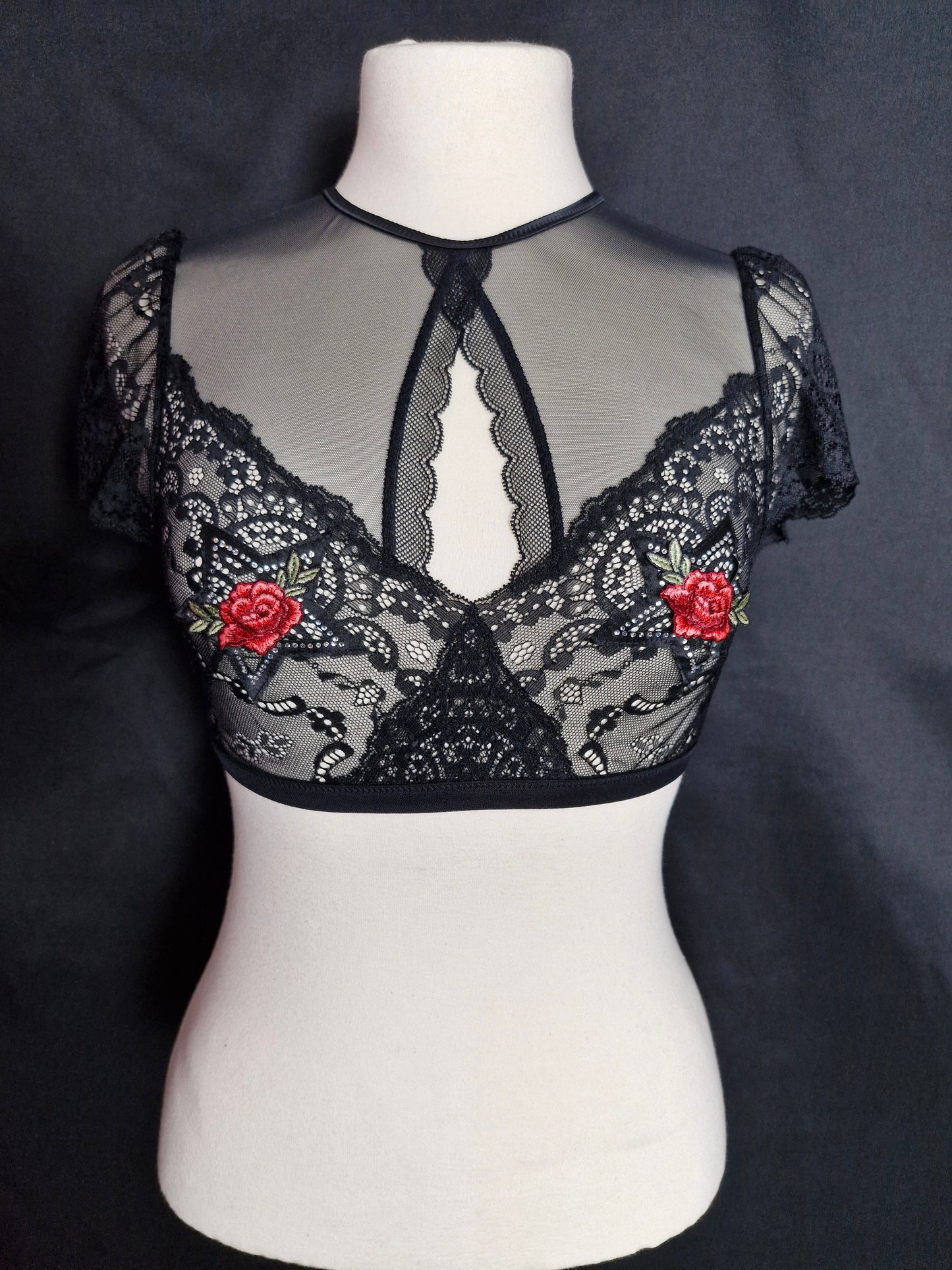 Racy Sheer Crop Top with Diamante Detail