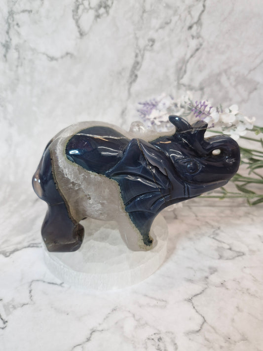 Blue Lace Agate Elephant Crystal Carving