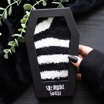 Black and White Fluffy Socks in Coffin Box