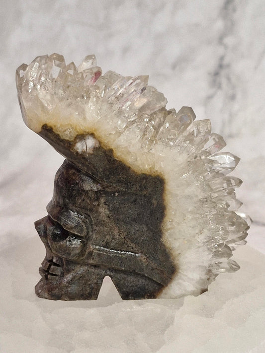 Carved Skull with a Natural Quartz Crystal Mohican