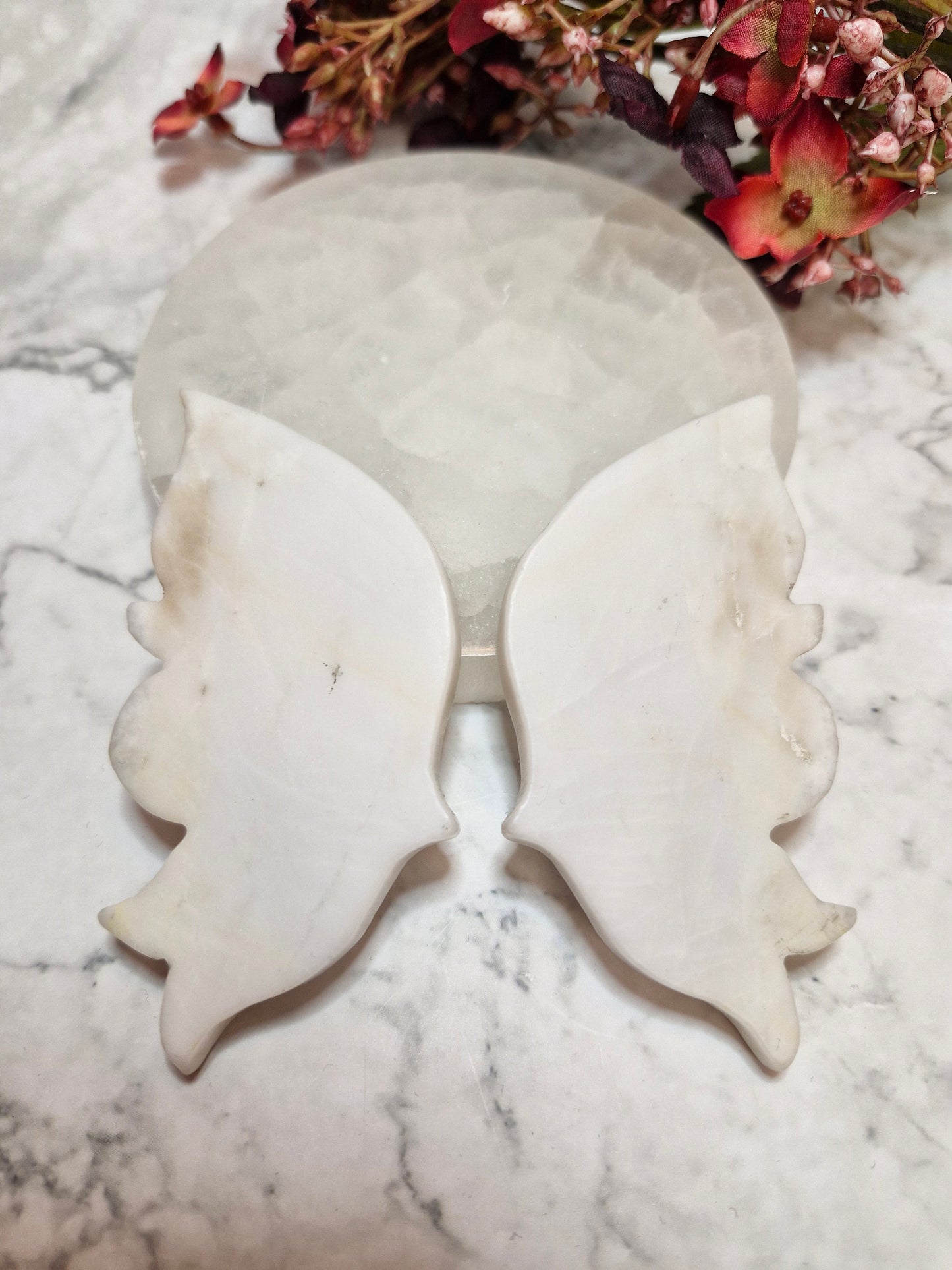 White Jade Butterfly Wings on a Black Stand