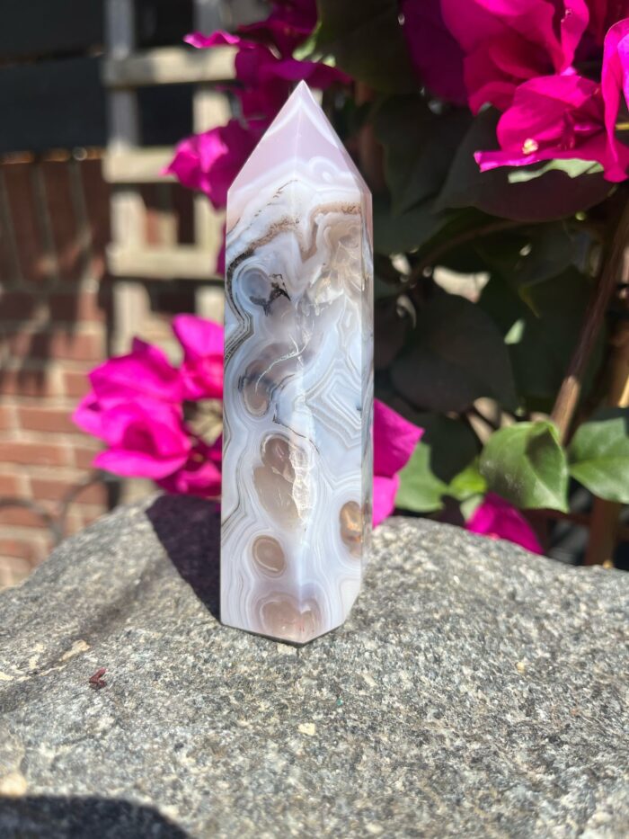 Pink Jelly Agate Tower with Dendritic Inclusions - Image 2