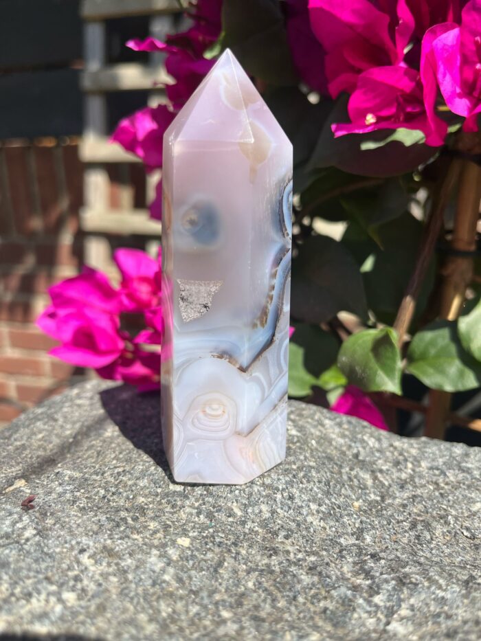 Pink Jelly Agate Tower with Dendritic Inclusions