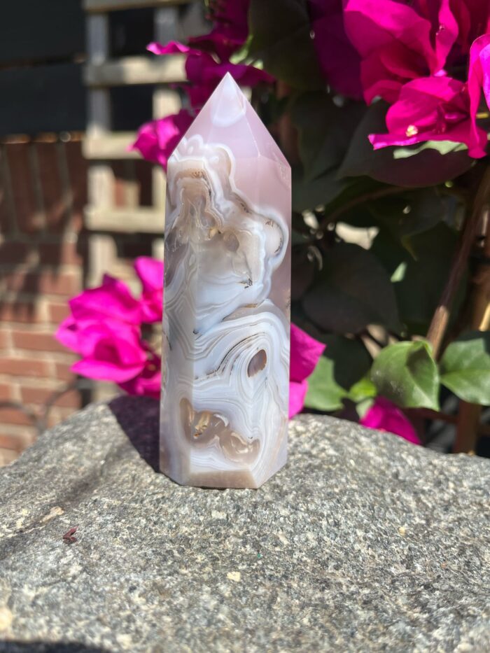 Pink Jelly Agate Tower with Dendritic Inclusions - Image 4
