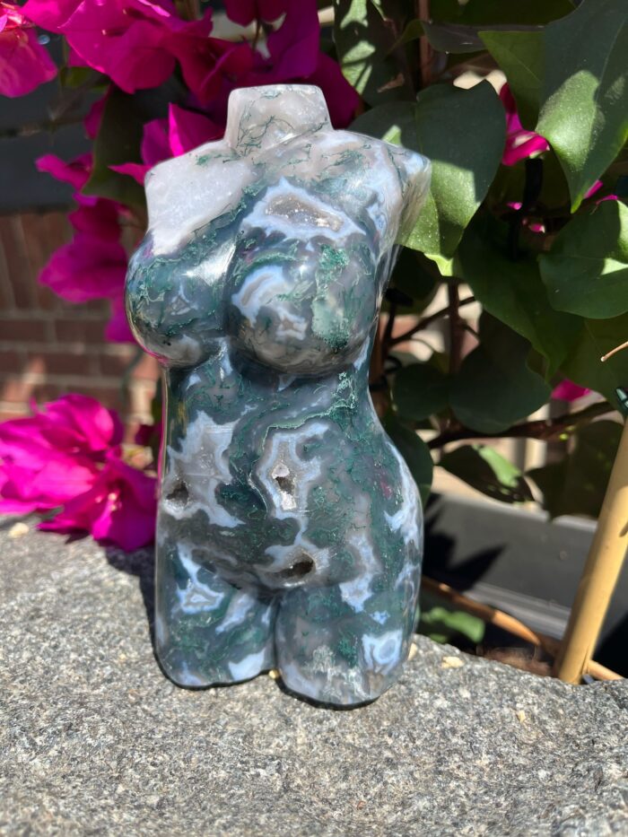 Druzy Blue Moss Agate Female Body Shape Carving