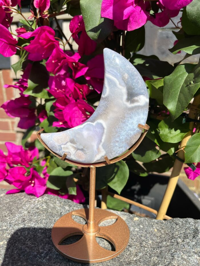 Blue Flower Agate Moon on Stand - Image 5