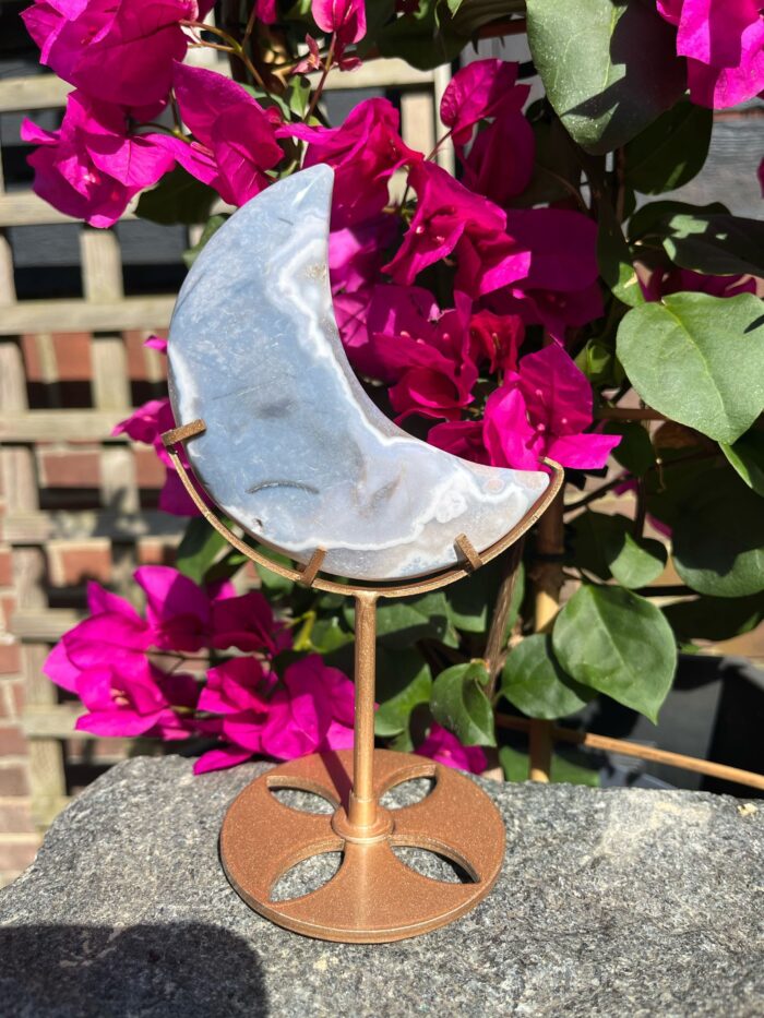 Blue Flower Agate Moon on Stand - Image 4