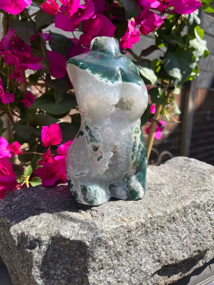 Druzy Moss Agate Body Female Shape Carving