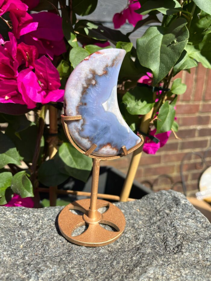 Blue Flower Agate Moon with Stand - Image 2
