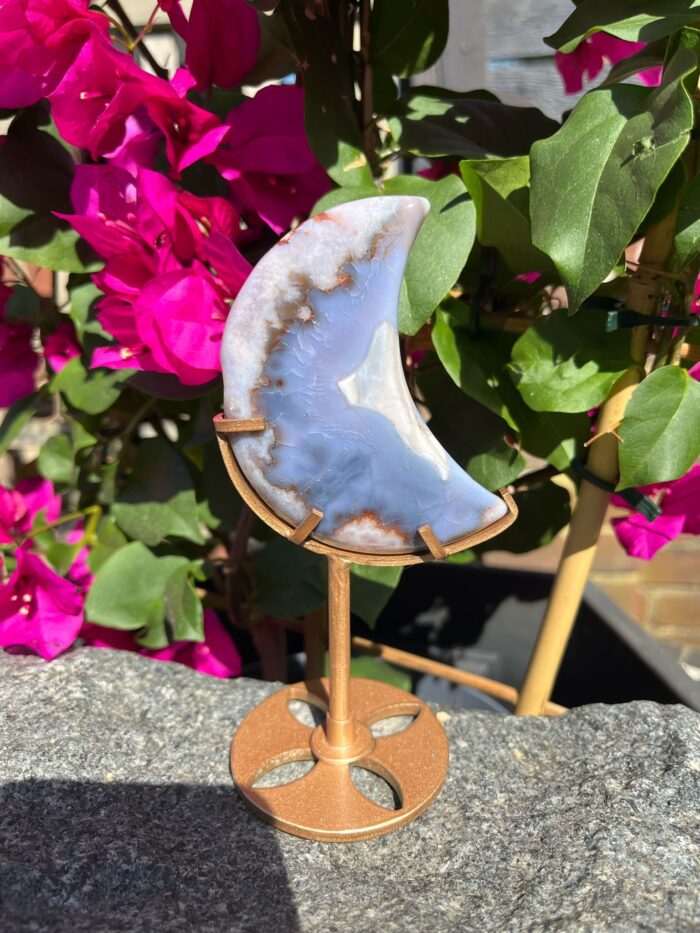 Blue Flower Agate Moon with Stand - Image 3