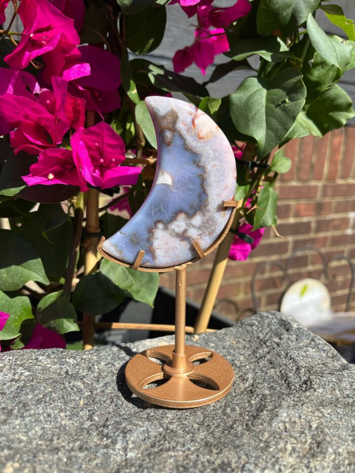 Blue Flower Agate Moon with Stand