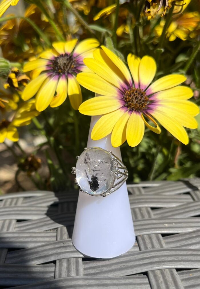 S925 Very Large Enhydro and Black Sand Adjustable Ring