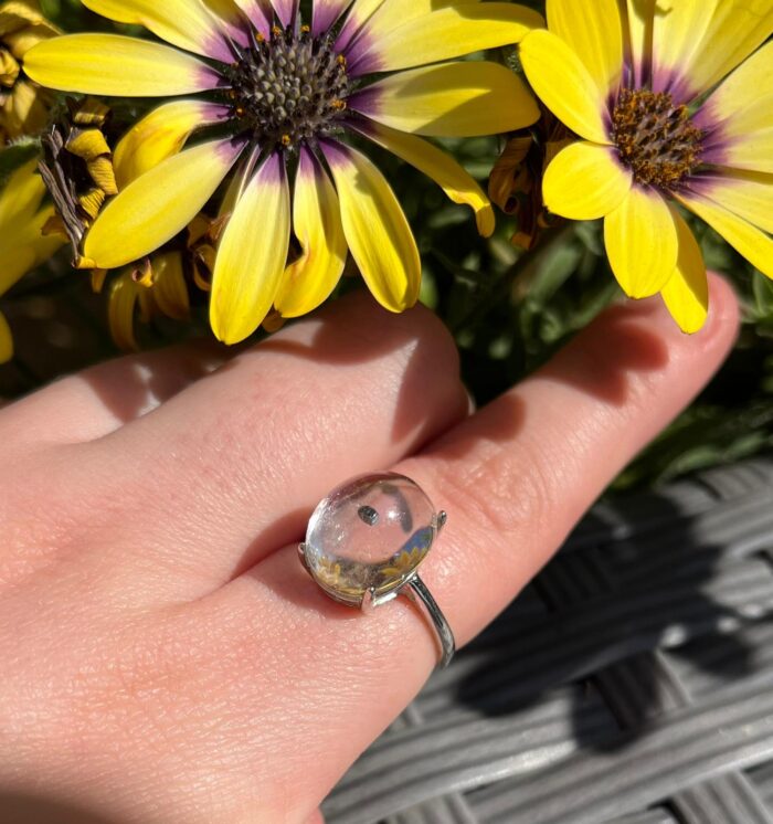 S925 Teeny Cute Pyrite Cube in Quartz Adjustable Ring