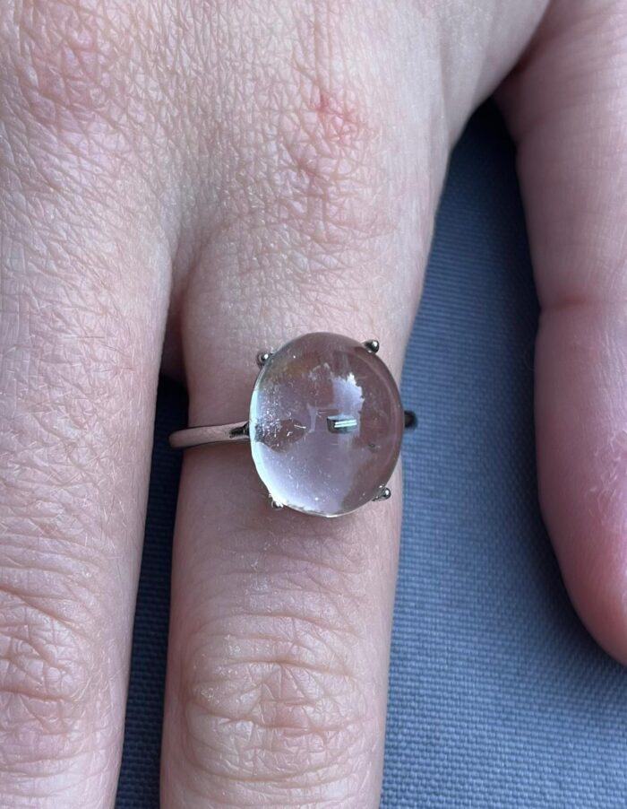 S925 Teeny Cute Pyrite Cube in Quartz Adjustable Ring - Image 4