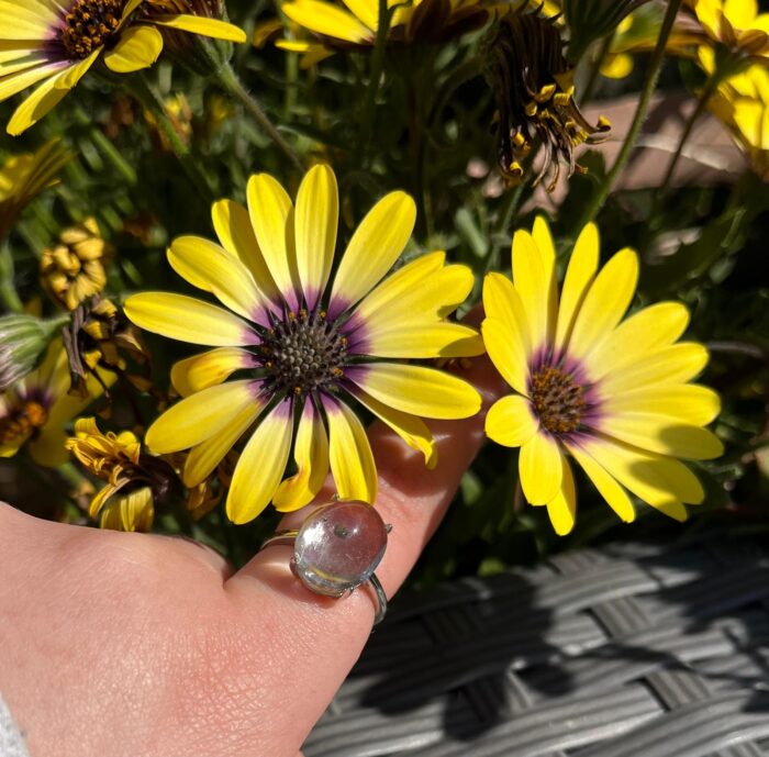S925 Teeny Cute Pyrite Cube in Quartz Adjustable Ring - Image 5