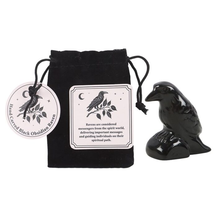 Black Obsidian Raven Ornament in a Bag - Image 2
